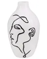 Blumenvase aus Steinzeug weiß 23 cm mit Gesichtsmotiv schwarz wasserdicht Helike
