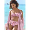 Bügel-Bandeau-Bikini-Top LASCANA "Jasmin", Damen, Gr. 34, Cup B, bunt (rot, flieder), Microfaser, floral, Bikini-Oberteile, im Blümchen-Druck