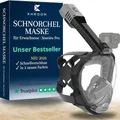 Khroom Schnorchelmaske Erwachsene Vollmaske | Unsere Beste CO2 sichere Tauchermaske Seaview Pro zum Schnorcheln | Tauchmaske Vollgesichtsmaske | Fullface Tauchermaske (S/M, Grau)