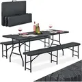 Bierzeltgarnitur Amberg 3-teilig & Klappbar – 180 X 74 X 74 Cm – 2 Bierbänke & 1 Biertisch In Rattan-optik Gartenmöbel-set Festzeltgarnitur - Juskys