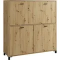 byLIVING Sekretär MONTANA / Sekretär Artisan Eiche / Office-Schrank mit 1 Klappe und 2 Türen / schwarze Griffe / B 120, H 127, T 40 cm - Braun