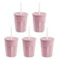 ENGELLAND 5 x Kunststoffbecher mit Deckel Trinkbecher Plastikbecher 250 ml Rosa