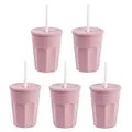 5 x Kunststoffbecher mit Deckel, Rosa, Trinkbecher mit Strohhalm, PartyBeche...