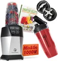 Nutrilovers Smothiemaker NUTRI-BLENDER Smoothie-Maker to go 1000 Watt Mixer Smoothies Auto-IQ, BPA-frei, Inkl. Rezeptbuch, 2x Becher & Zubehör