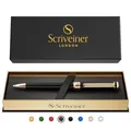 Scriveiner Kugelschreiber Hochwertiger Kugelschreiber Metallic Schwarz mit 24 Karat Gold Details, schwarze Schmidt Mine, Geschenkbox, Büro set, Schöne Professionelle Kugelschreiber
