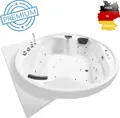 Basera PREMIUM Indoor Podest-Whirlpool Badewanne XXL Gomera mit Ecke 186 x 186 cm, 28 Massagedüsen, Heizung, Ozongenerator, Bodenansaugung, Wasserfall, LED-Ambiente, Touchpanel, Bluetooth, Radio