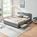 Polsterbett Nofrenna mit 4 Schubladen 160x200 cm Leinen Grau [en.casa]