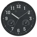 Miraval Wanduhr Thermometer Hygrometer 250 mm Küchenuhr Wohnzimmer Luftfeuchtigkeit Temperaturanzeige Analog Bürouhr Moderne Wanduhr (Schwarz)