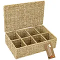 HMF Teebox für Teebeutel geflochten aus Seegras, Tee Aufbewahrungsbox mit 8 großen Fächern | 33 x 21 x 10 cm
