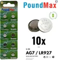 10x AG7 PoundMax Alkaline Knopfzelle/Uhren LR927 LR57 395 399 SR927W SR57 1,5V