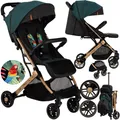 MoMi ESTELLE – Ultraleichter Baby Kompaktbuggy 7,7 kg mit Einhand-Faltung, Trolley-Funktion & Liegeposition, ideal für Reisen – Grün/Gold