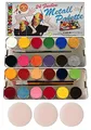 Eulenspiegel 224007 - Profi-Aqua Schminke, 24 Farben, 3 Profi-Pinsel, 3 Schwämme, Metall-Palette