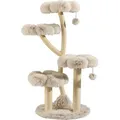 Fudajo Designer Kratzbaum 59 x 59 x 123 cm, Katzenkratzbaum mit Plüsch und Sisal, Kletterbaum für Katzen, Katzenbaum mit Spielbällen