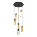 EGLO Pendellampe Littleton, 6 flammige Vintage Pendelleuchte im Industrial Design, Retro Hängelampe aus Stahl und Holz, Farbe Schwarz, braun, Fassung E27, FSC zertifiziert