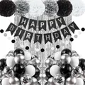 Geburtstag Dekoration Set, Mann Frauen Geburtstagsdeko, Schwarz Silber Happy