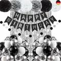 Geburtstag Dekoration Set, Mann Frauen Geburtstagsdeko, Schwarz Silber Happy
