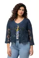 Ulla Popken Damen große Größen Übergrößen Plus Size Strickjacke, Musterstrick, V-Ausschnitt, 3/4-Arm dunkelblau 54+ 827694734-54+