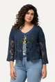 Ulla Popken Strickjacke Strickjacke Musterstrick V-Ausschnitt 3/4-Arm, dunkelblau