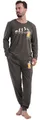 Vienetta Schlafanzug Man (Set, 2 tlg., 2-teilig) Herren Pyjama lang Langarm Baumwolle Bündchen