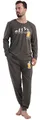 Herren Schlafanzug Pyjama VIENETTA Langarm 100%Baumwolle Bierkrug rauchgrau Gr.M