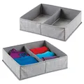 mDesign 2er-Set Stoffbox für Schrank oder Schublade, 2 Fächer – die ideale Aufbewahrungsbox (Stoff) – flexibel verwendbare Stoffkiste – grau
