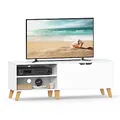 VASAGLE TV-Schrank, Fernsehtisch mit 2 Türen, 140 cm lang, TV-Regal für Fernseher bis zu 60 Zoll, verstellbare Ablagen, für Wohnzimmer, Esszimmer, Schlafzimmer, weiß LTV027T46