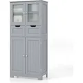 COSTWAY Badschrank mit 2 Schubladen und 4 Türen, Badezimmerschrank mit verstellbaren Regalen, Badkommode Aufbewahrungsschrank für Badezimmer, Kü... - Grau