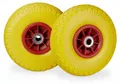 8 x Sackkarrenrad, pannensichere Vollgummireifen, 3.00-4 Zoll, 20mm Achse, bis 80 kg, Ersatzrad 260 x 85 mm, gelb-rot