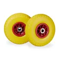 Relaxdays 8 x Sackkarrenrad, pannensichere Vollgummireifen, 3.00-4 Zoll, 20mm Achse, bis 80 kg, Ersatzrad 260 x 85 mm, gelb-rot