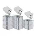 PROREGAL SuperSparSet 8x Eurobox NextGen Economy mit Scharnierdeckel & schwarzen Verschlüssen | Griffe geschlossen | HxBxT 22x30x40cm | 20 Liter | Eurobehälter Transportbox Transportbehälter