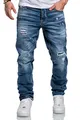 Amaci&Sons Herren Jeans Regular Straight Fit Denim Hose Destroyed 7984 Hellblau (Patches) W40/L30