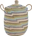Krines Home Wäschekorb Wäschekorb Wäschesammler mit Deckel Dekokorb Aufbewahrungs-Box, Allzweck-Korb Natur Seegras mit bunten Wicklungen