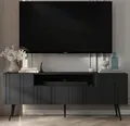 TV-Schrank Glamour RTV RTV-Schrank Elpis 2 - Modern - Lindner Möbel - 150cm x 60,5cm x 36,5cm, Farbe: Schwarz matt, Schwarz Metallbeine