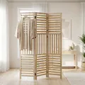 Paravent Raumteiler 3-tlg Holz Natur klappbar Lamellen Sichtschutz Homestyle4u