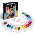 Schnell trocknendes Acrylfarben Set - 24 kräftige Farben mit 3 Pinseln, ungiftig