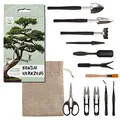 Bonsai Werkzeug-Set 13-teilig mit praktischem Aufbewahrungsbeutel - Mini Gartenwerkzeug für Zimmerpflanzen und eine professionelle Bonsai-Zucht Mehrfarbig