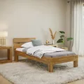 skølm Floki Massivholzbett 100x200 cm aus Eiche - hochwertiges Bettgestell - Bettrahmen mit Bettkopf - Holzbett in Natur geölt - Einzelbett - minimalistisches Futonbett