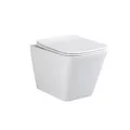 sanicomfort Hänge WC Set Aliki Square - Spülrandloses, Hygienisches Wand-WC Tiefspüler aus Hochwertiger Sanitärkeramik in Weiß, Kompakt, Modern inkl. Soft-Close WC-Sitz