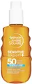 Garnier Ambre Solaire Sensitive Expert + Hydrating UV Water Sonnenschutzspray LSF 50 – Sonnen-Spray für Körper, Gesicht, Kopfhaut & Haare – Wasserfest, sandresistent & nicht fettend – 150ml