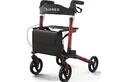 ELONEO Rollator leicht und faltbar mit Sitz, Gehhilfe 8-fach höhenverstellbar, Komfort-Sitz mit Stockhalter, Einkaufstasche & Rückengurt