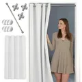 tinycurtains Türvorhang mit Stange silber 55-90 cm ohne Bohren, Thermo Vorhang mit Magneten, Ösen, abdunkelnd, Polyester, blickdicht, weiß Purity, Türgardine mit Klemmstange, verdunkelnd weiß 150 cm x 210 cm