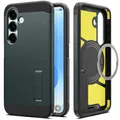Spigen Tough Armor (AI) MagFit für Samsung Galaxy S25 Plus Hülle mit [Stoßdämpfendes Pad], [verstellbarem Kickstand], MagSafe kompatibel –Abyss Green
