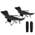 WOLTU Campingstuhl 2er Set Faltbar mit Fußablage,2-in-1 Strandstuhl klappbar,Angelstuhl Camping Klappstuhl mit Getränkehalter Aufbewahrungstasche für Camping Strand Angeln