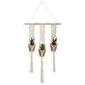 Dreifacher Makramee-Wandblumenhalter mit 3 Kunstpflanzen Pflanzenaufhänger Boho