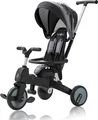 FableKids® FNN Dreirad 7in1 Kinderdreirad Kinder Lenkstange Fahrrad Baby Kinderwagen | Elternlenkung |Verdeck | ab 18 Monaten | 360° Sitz | Grau