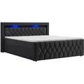 Juskys Boxspringbett Leona Samt (140 x 200 cm, Schwarz)