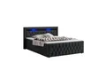 Juskys Boxspringbett Leona Samt 140x200 cm in Schwarz – mit LEDs, Topper & H4-Federkern-Matratzen