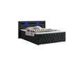 Juskys Boxspringbett Leona Samt 140x200 cm in Schwarz – mit LEDs, Topper & H4-Federkern-Matratzen