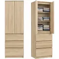 Home Collective Kleiderschrank, Garderobenschrank, Mehrzweckschrank 2-türig mit 3 Einlegeböden & 3 Schubladen | Schrank für Schlafzimmer, Flur o... - Naturbelassen