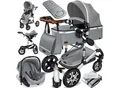 KESSER® Loops Kinderwagen 4 in 1 Kombikinderwagen Komplett-Set auch als Buggy für Kinder bis 4 Jahre inkl. Babywanne, Babyschale + Fußsack, Korb, Wickeltasche, Regen- & Insektenschutz & Flaschenhalter